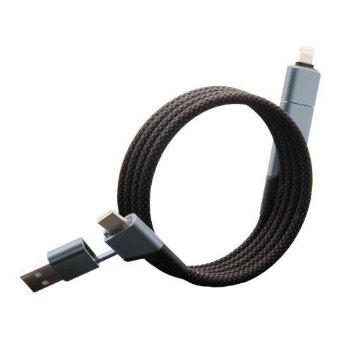 Cable de carga magnética ultrarrápida de 100 W 4 en 1 de rPET &quot;SCX.design C52&quot;  Metal de arma | sin montaje de publicidad