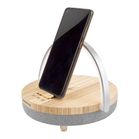 Altavoz Bluetooth® 4 en 1 de 10 W con luz LED y base de carga inalámbrica &quot;Prixton&quot; Estándar | Madera | sin montaje de publicidad | no disponible | no disponible