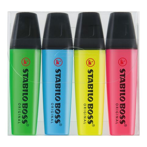 STABILO BOSS ORIGINAL Set de 4 rotuladores fluorescentes serigrafía 3 colores